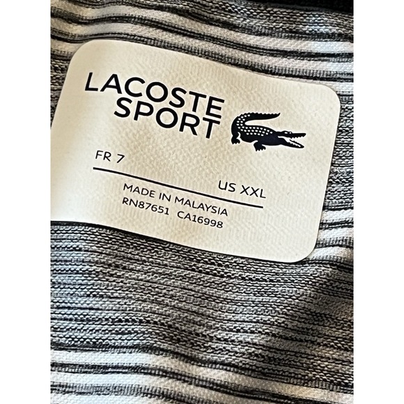LACOSTE SPORT Polo Shirt Short Sleeve Striped Grey Mens Size 7 | XXL Logo 2XL - Picture 3 of 7